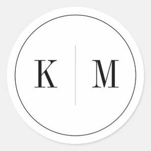Elegant Black White Monogram  Classic Round Sticker