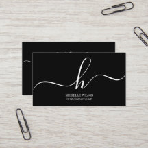 Elegant Black White Monogram Initial Script Name 