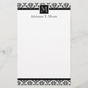 Elegant Black White Monogram Initial Stationery