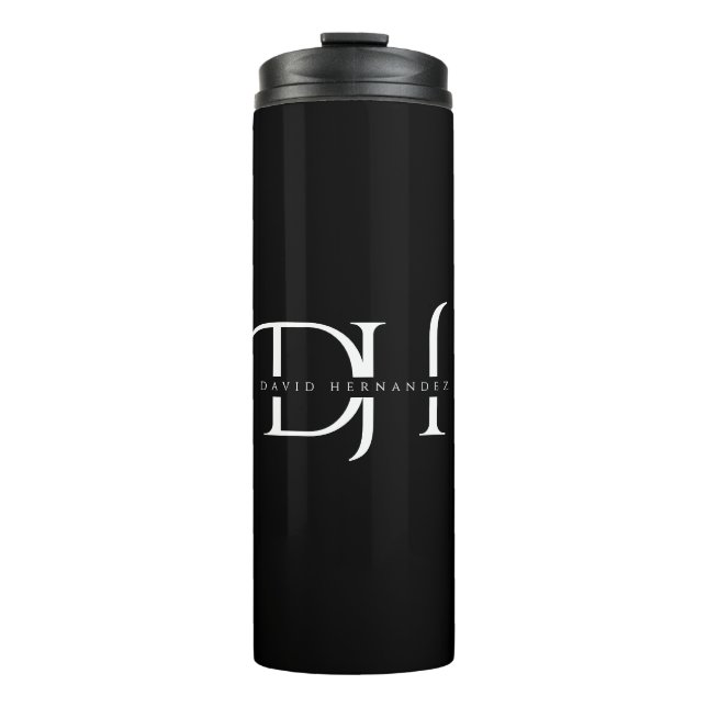 Elegant Black White Monogram Initials Chic Custom Thermal Tumbler (Front)