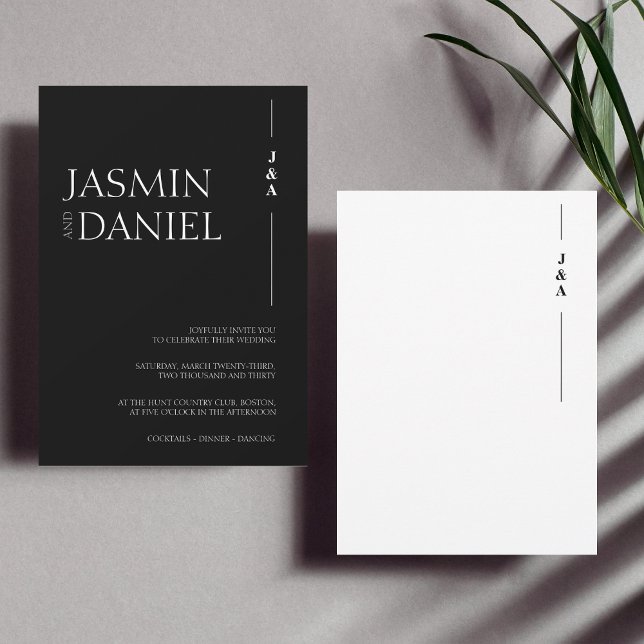 Elegant Black White Monogram Initials Wedding Invitation (Creator Uploaded)