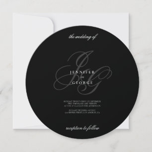 Elegant black white monogram initials wedding invitation
