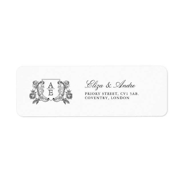 Elegant Black & White Monogram Leaf Crest Wedding (Front)