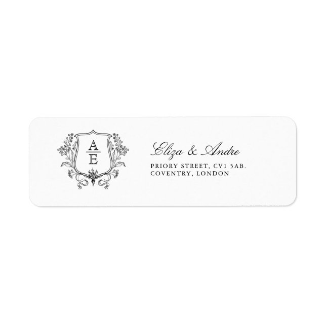 Elegant Black & White Monogram Leaf Crest Wedding (Front)