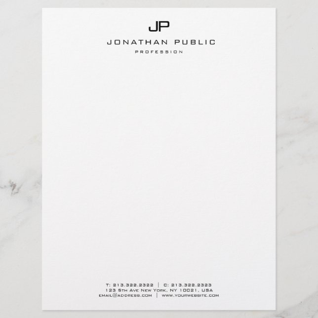Elegant Black White Monogram Minimalist Template Custom Letterhead (Front)