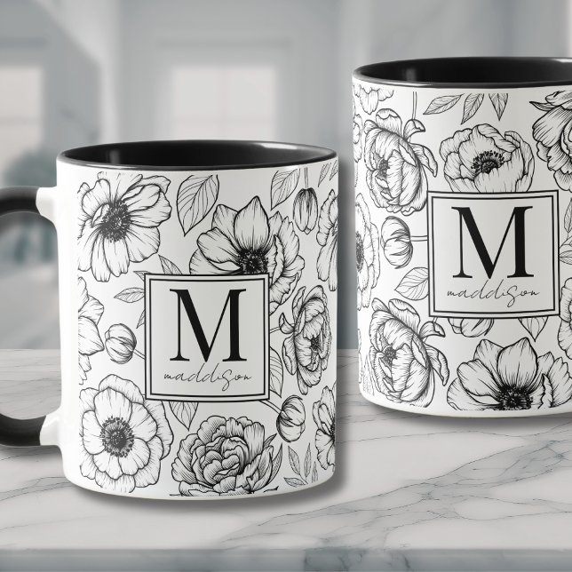 Elegant Black White Monogram Mug (Elegant Black White Monogram Mug)