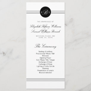 Elegant Black White Monogram Program Rack Cards
