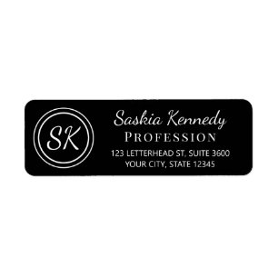 Elegant Black White Monogram Return Address