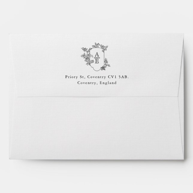 Elegant Black White Monogram Return Address  Envelope (Back (Top Flap))