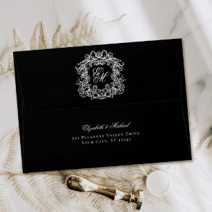 Elegant Black White Monogram Wedding Crest Envelope