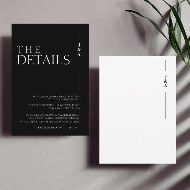 Elegant Black White Monogram Wedding Details Enclosure Card (Creator Uploaded)