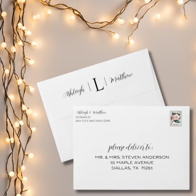 Elegant Black & White Monogram Wedding Envelope (Creator Uploaded)