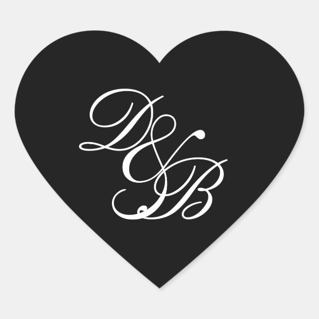 Elegant Black/White Monogram Wedding Heart Seal (Front)