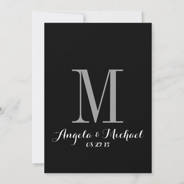 Elegant Black White Monogram Wedding Invitation (Front)