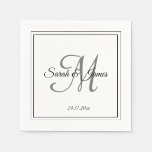 Elegant Black White Monogram Wedding Paper Napkin
