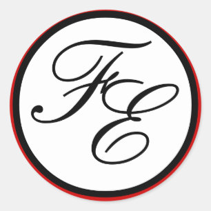 Elegant Black & White Monogram Wedding Seal Red