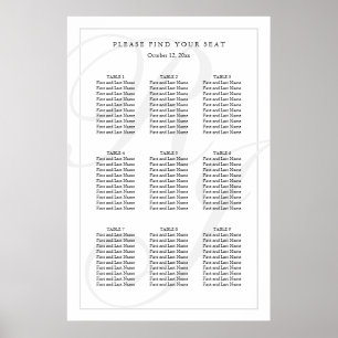 Elegant Black White Monogram Wedding Seating Chart