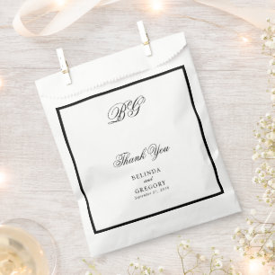 Elegant Black White Monogram Wedding Seating Chart Favour Bags