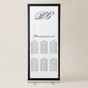 Elegant Black White Monogram Wedding Seating Chart Retractable Banner