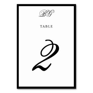 Elegant Black White Monogram Wedding Seating Chart Table Number