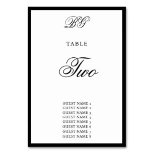 Elegant Black White Monogram Wedding Seating Chart Table Number