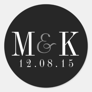 Elegant Black White Monogram Wedding Sticker