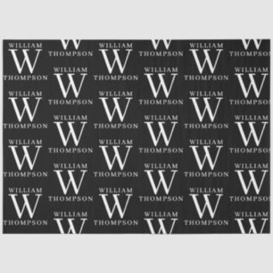 Elegant Black & White Monogrammed Name Initial Tissue Paper