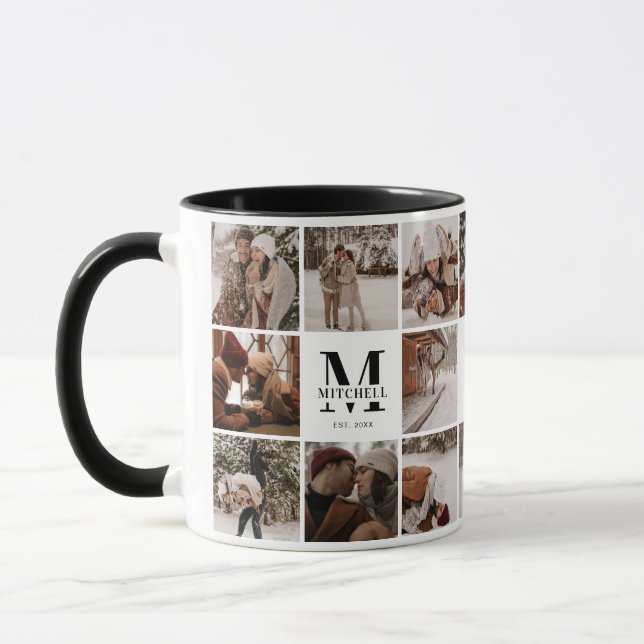 Elegant Black & White Multi Photo Collage Keepsake Mug (Left)
