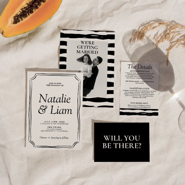 Elegant Black & White Old Money Stripes Invitation (Creator Uploaded)
