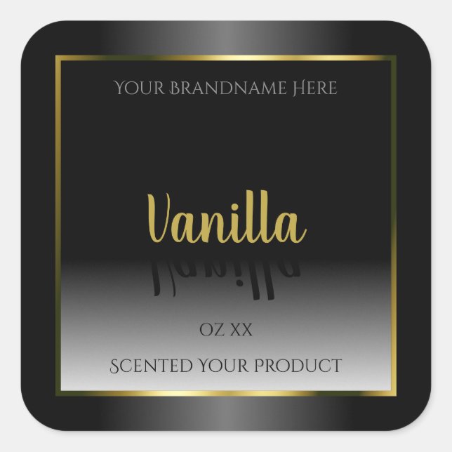 Elegant Black White Ombre Product Label Gold Frame (Front)