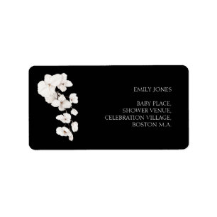 Elegant Black White Orchid Baby Shower Address Label