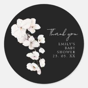 Elegant Black White Orchids Floral Baby Shower Classic Round Sticker