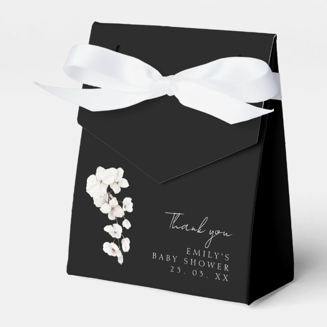 Elegant Black White Orchids Floral Baby Shower Favour Box (Front Side)