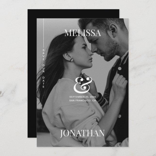 Elegant Black & White Overlay Photo Save the Date Invitation (Front/Back)
