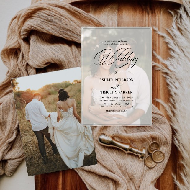 Elegant Black & White Overlay Photo Wedding  Invitation (Creator Uploaded)