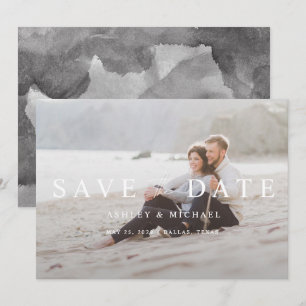 Elegant Black & White Overlay Photo Wedding Save The Date