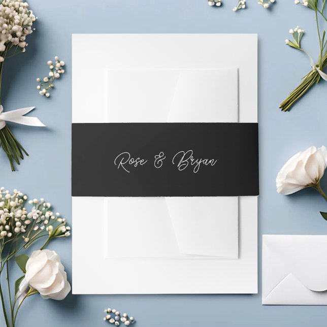 Elegant Black & White Oversized Script Wedding Invitation Belly Band (Creator Uploaded)
