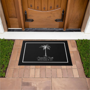 Elegant Black White Palm Tree Personalised Doormat
