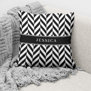Elegant Black & White Pattern Name Cushion