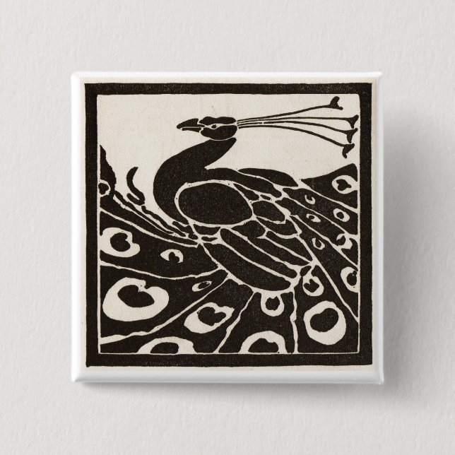 ELEGANT BLACK WHITE PEACOCK 15 CM SQUARE BADGE (Front)