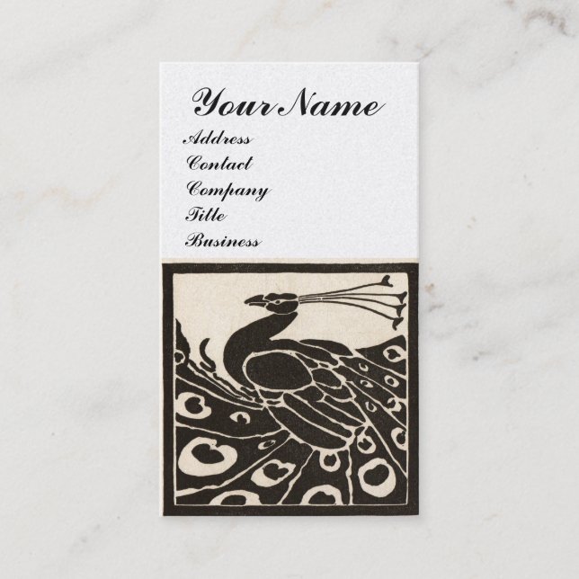 ELEGANT BLACK WHITE PEACOCK MONOGRAM Luxury Pearl Business Card (Front)
