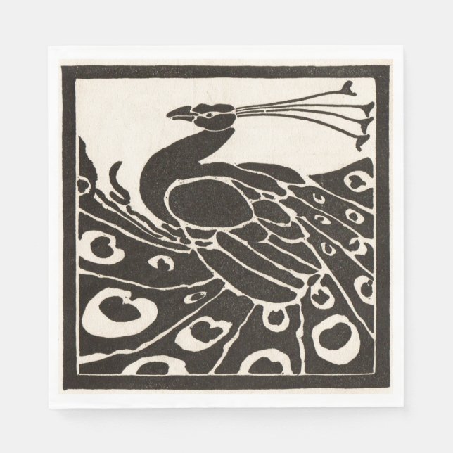 ELEGANT BLACK WHITE PEACOCK NAPKIN (Front)