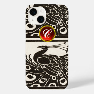 ELEGANT BLACK WHITE PEACOCK RED RUBY GEM MONOGRAM Case-Mate iPhone 14 CASE