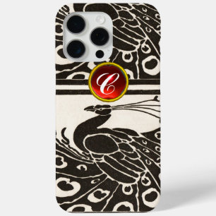 ELEGANT BLACK WHITE PEACOCK RED RUBY GEM MONOGRAM iPhone 15 PRO MAX CASE