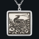 ELEGANT BLACK WHITE PEACOCK SILVER PLATED NECKLACE<br><div class="desc">Elegant Art Nouveau peacock in black and white</div>