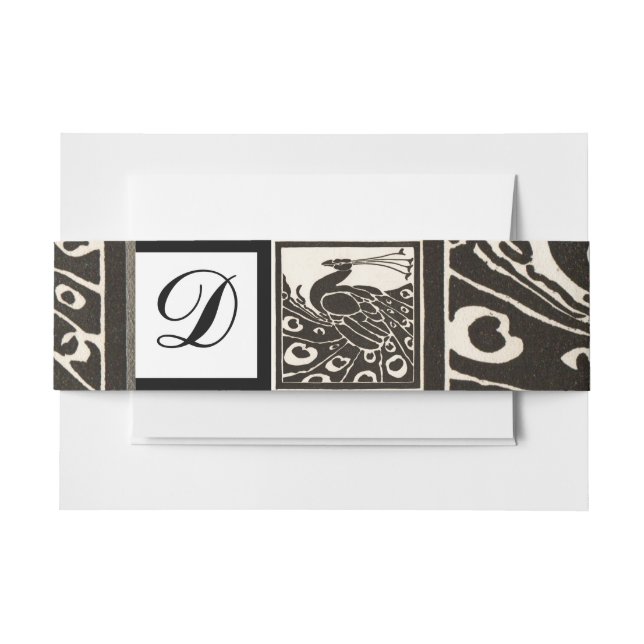 ELEGANT BLACK WHITE PEACOCK SQUARE  MONOGRAM INVITATION BELLY BAND (Front Example)
