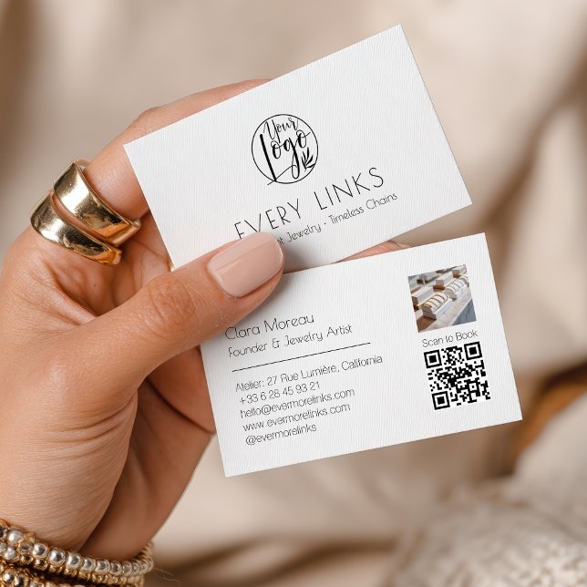 Elegant Black White Permanent Jewellery QR Code Business Card (Elegant Black White Permanent Jewelry QR Code Business Card)