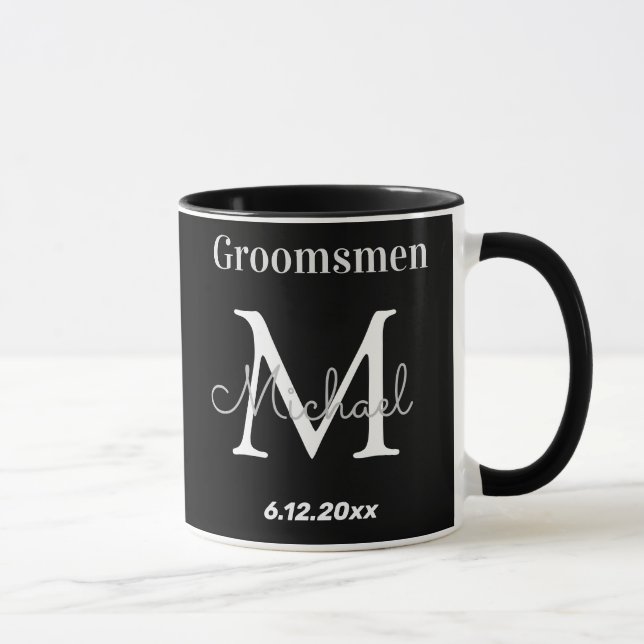 elegant black white personalised  groomsmen mug (Right)