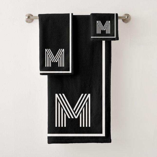 Elegant Black &white Personalized Monogram  Bath Towel Set (Insitu)