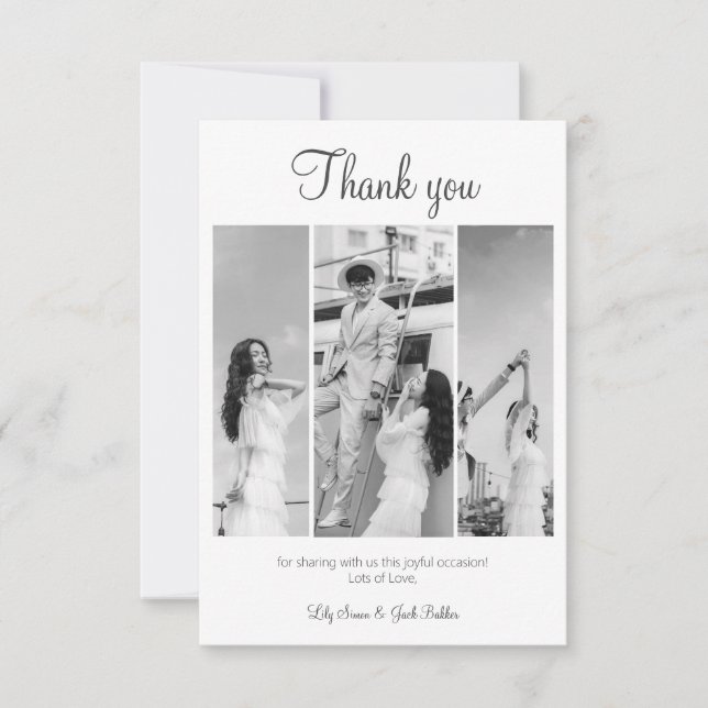 Elegant Black & White Photo Collage wedding Thank You Card (Front)